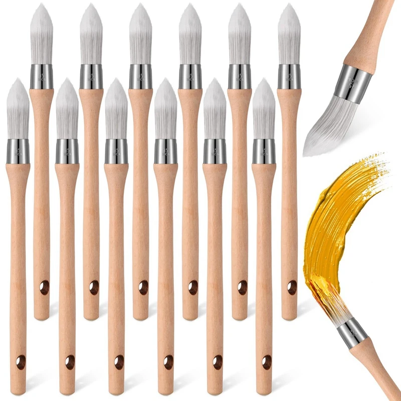 

12Pcs Trim Painting Tool Edge Clean Painting Tool Corner Paint Brush Round Small Paint Brushes Thin Trim Brush