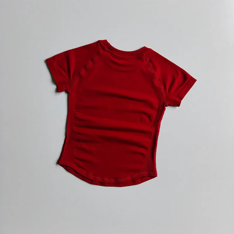 Women's round Neck Quick-Drying Yoga Top Breathable Gym Running T-Shirt Slimming Sports Short-Sleeved Tee for Summer