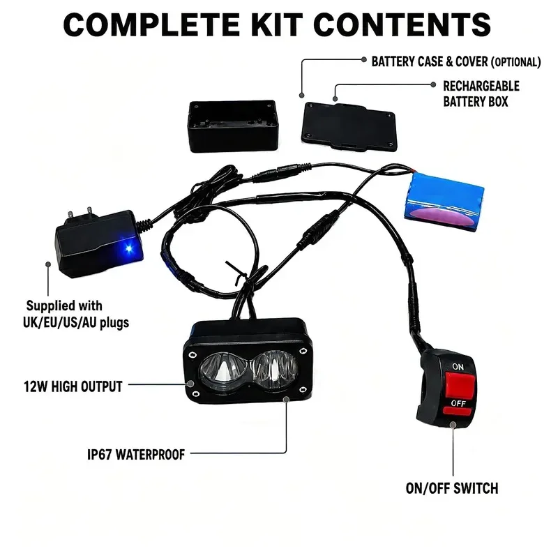 STLLF 1.5Hr Runtime Baja Light Rechargeable Off Road LED Built-in Battery IP67 Waterproof Handlebar Switch Lamp for ATV UTV