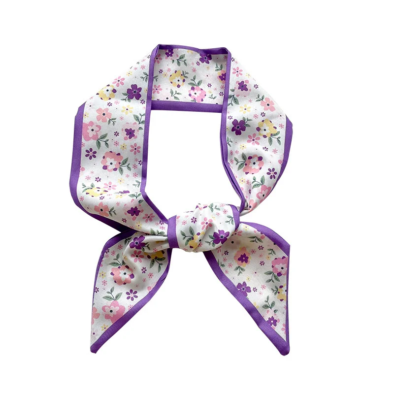 Petit Foulard Étroit et Long pour Femme, Style Coréen, Assressenti, Violet, Floral, Sac Souvenir, Ruban