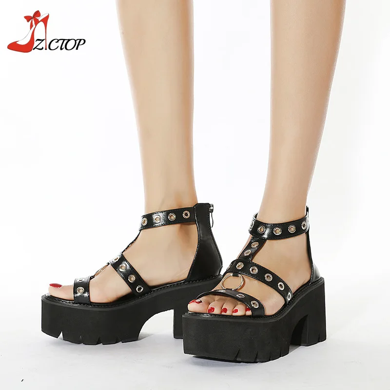 Nuovi sandali con plateau Open Toe per donna sandalo gladiatore con fondo spesso Punk gotico scarpe Casual di tendenza estiva di grandi dimensioni