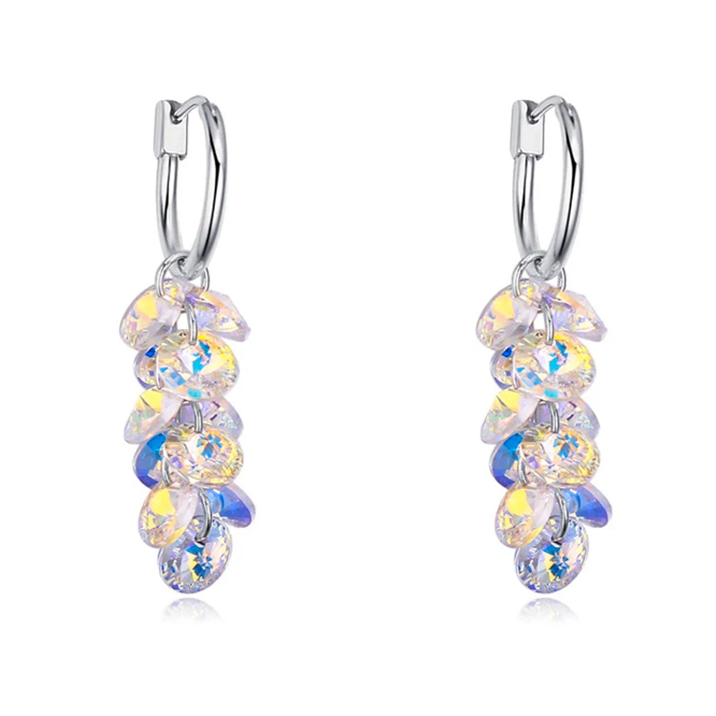 Crystals from Austria Drop Earrings Bohemian Tassel Rhinestone Piercing for Women Party Wedding Silver Color Jewelry