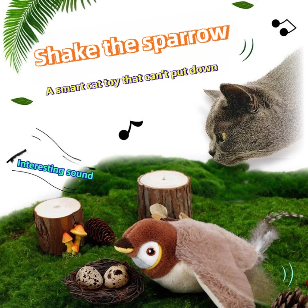 Remote Control Cat Toy Interactive Electric Fluttering Sparrow Realistic Bird Movements Engaging Pet Play Accessory