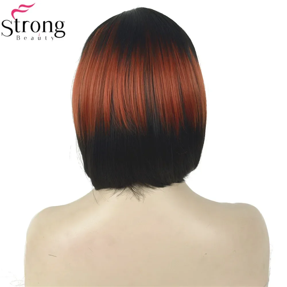 StrongBeauty Cosplay Pruik Rood/Zwart Mix Nette Bang Bob Kapsel Synthetische pruik voor dames