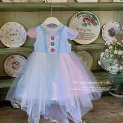 Children's Halloween Princess Cosplay Party Dress Summer Elsa Girl Birthday Clothes Dress+Butterfly headband Kids Clothing