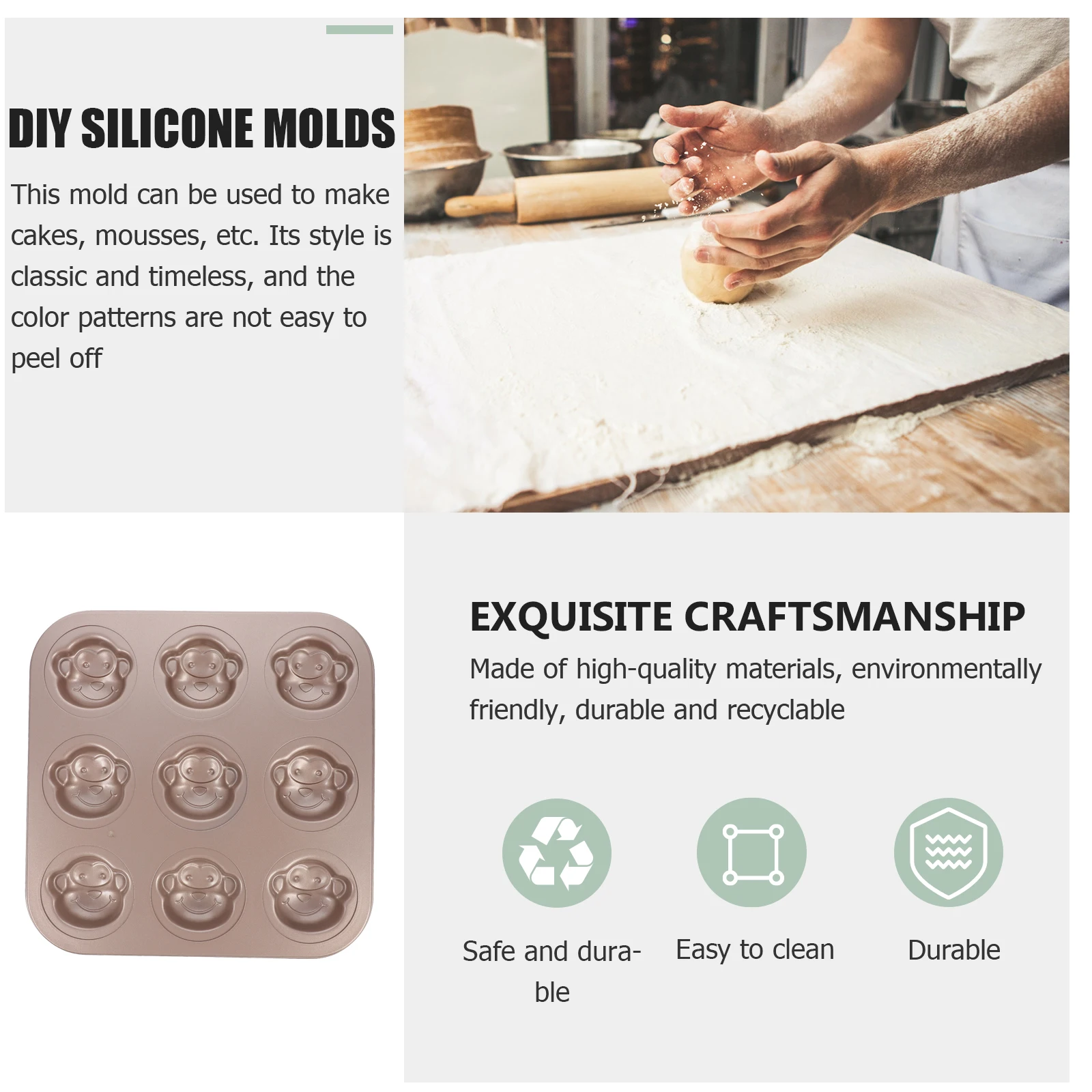 

Monkey Shape Cartoon Cake Baking Mold Carbon Steel Non Stick Surface Easy Release Fast Heat Transfer for Cakes Cookies Chocolate