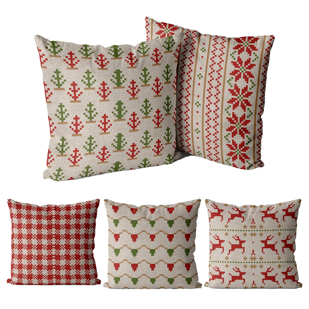 Christmas Decoration Pillow Case Red Green Pillowcase Grid Autumn Decorative 45*45, 40*40 for Sofa, Chair, Car, Linen Cushion Co