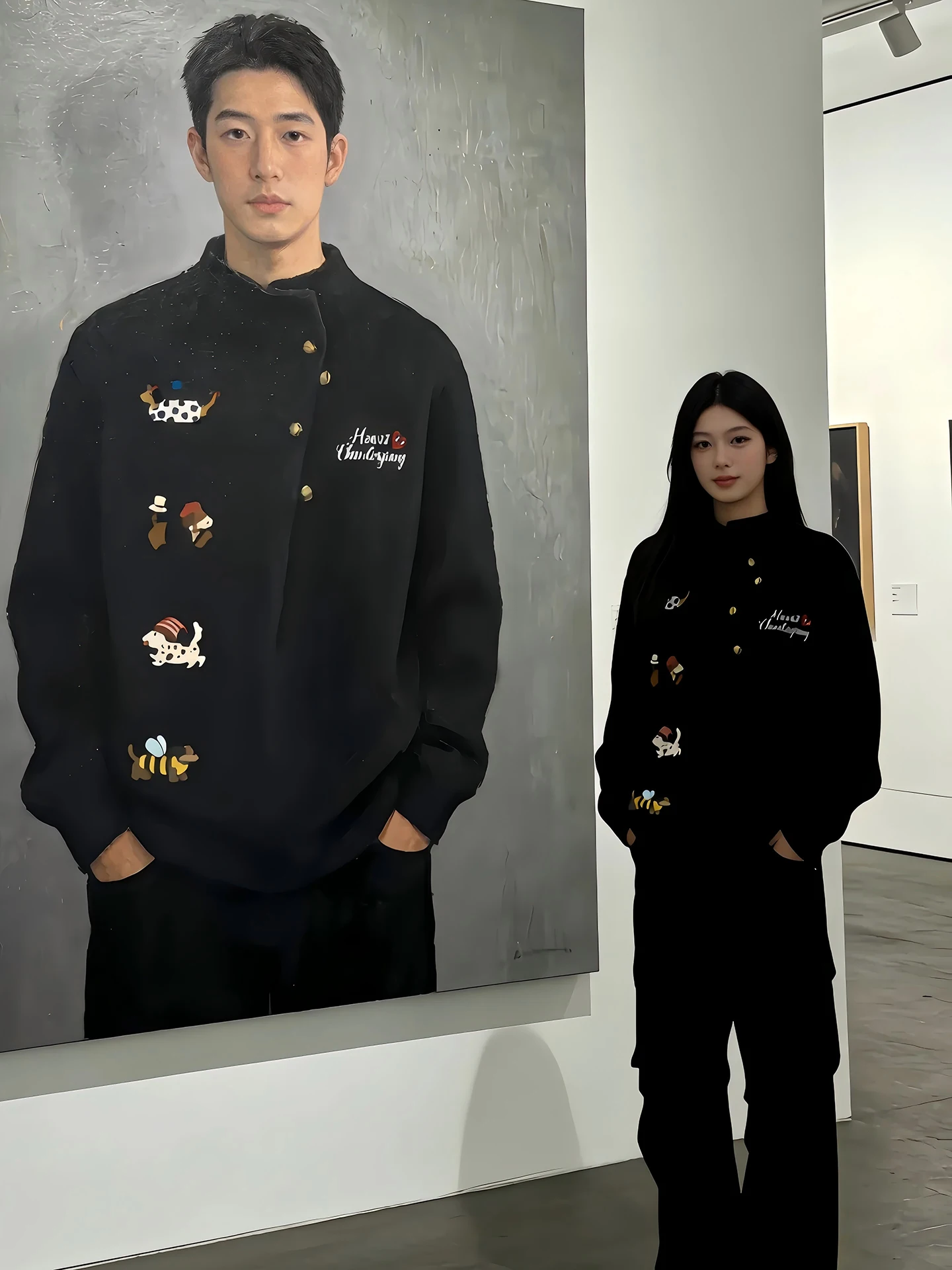 

Мужской трикотажный свитер с принтом собаки, весенний, американский модный бренд, с нестандартным воротником-стойкой, высококачественная верхняя одежда для пар