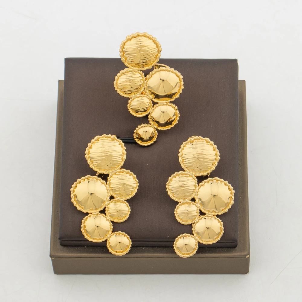 YM Nigerian Gold-Tone Bridal Earring and Ring Set 4