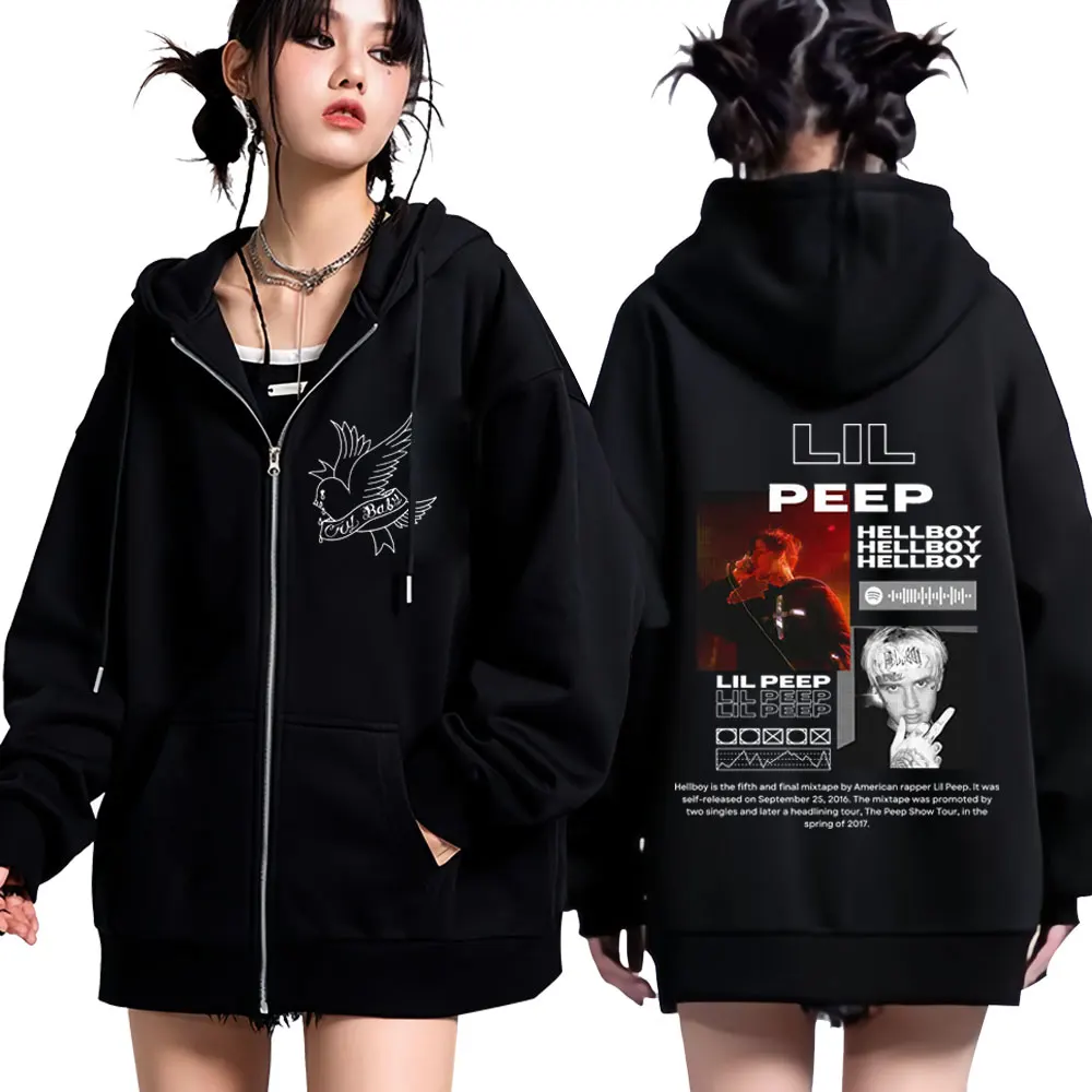 Felpe con cappuccio Rapper Lil Peep Hellboy Crybaby Felpe con cerniera Uomo Donna Moda Hip Hop Zip Up Cappotto con cappuccio punk gotico oversize