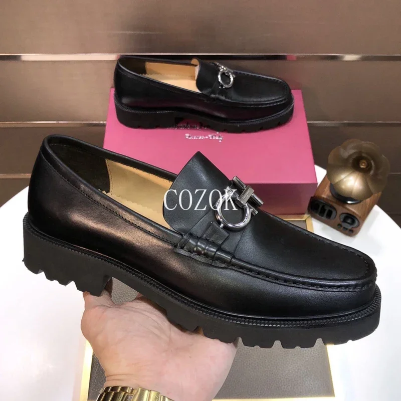 2024 New Business Casual Leather Top Layer Cowhide Thick Sole Raised Shoes Simple and Fashionable Fashion Leather Shoes