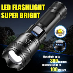 Powerful XHP70 LED Flashlight Built in 26650Battery USB Rechargeable Zoom Torch With Tail Warm Light Outdoor Camping Lantern