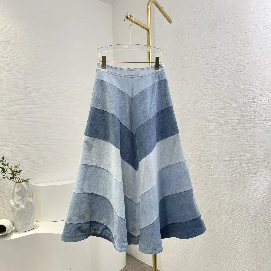 

2025 New All Season High Quality Cotton Blue Patchwork Denim Skirt for Women