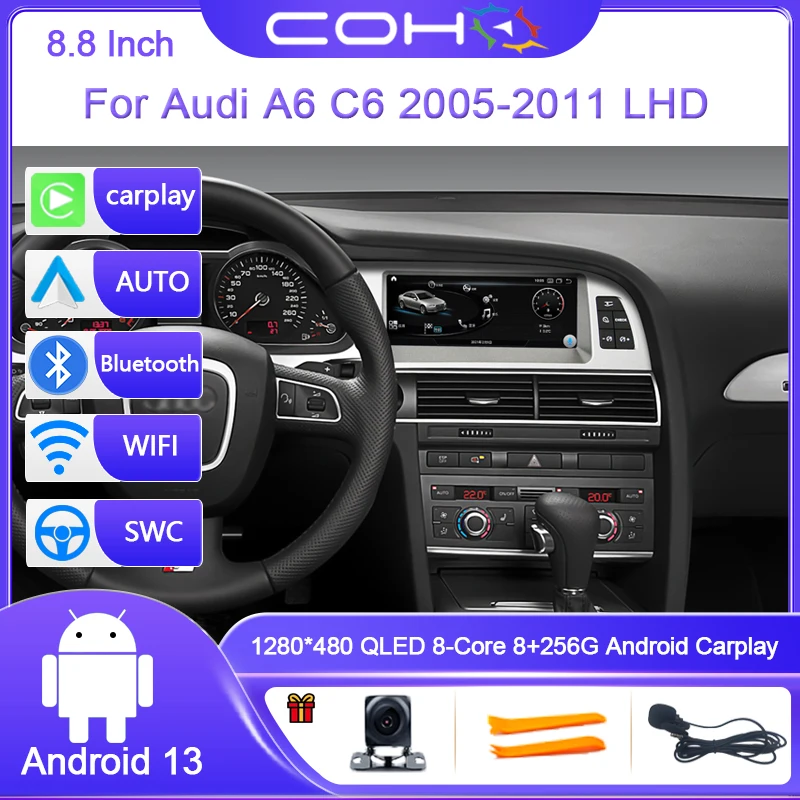 

For Audi A6 2005-2011 Android 13 Octa Core 8G+256G Car Multimedia Player Stereo Receiver Radio 4G WIFI GPS Carplay Android auto