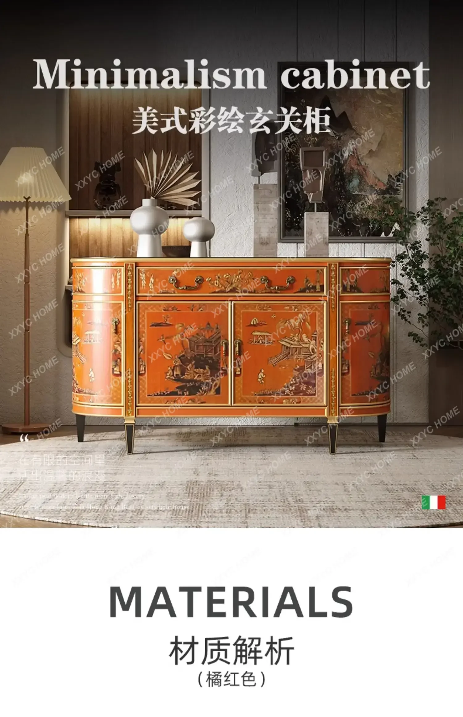 

Европейский ретро-шкаф для прихожей с росписью, элитный боковой шкаф для хранения вещей в гостиной виллы