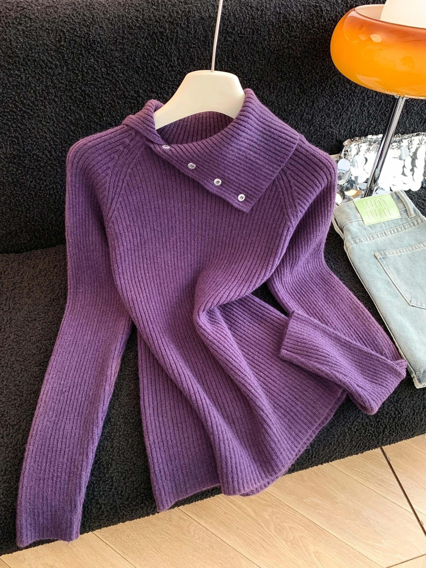 

Autumn Winter Women's Knitted Sweater Button Decoratable Flip Collar Knitwear Soft Thiened Long Sve Color Commute ...