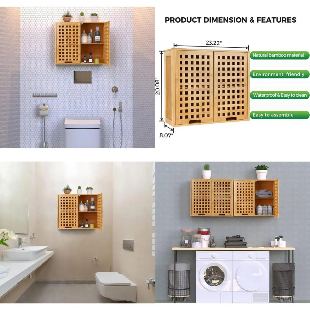 

Бамбуковый шкаф над унитазом с дверцами и полками для ванной комнаты, кухни и гостиной