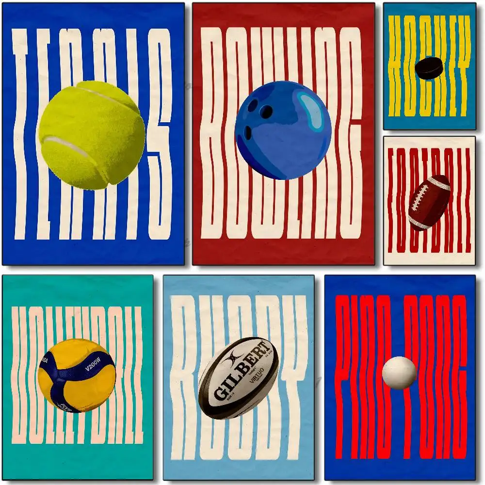 Sport Minimalist Ball Poster Self-adhesive Art Room Entrance Restaurant Wall Decor Art Painting
