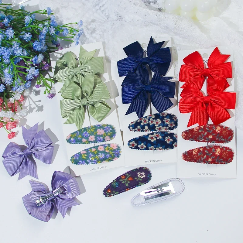 4Pcs/Set  BB Clip Cute Bows Hair Clips for Baby Girls Handmade Bows Hairpin Barrettes Kids Headwear Hair Accessories