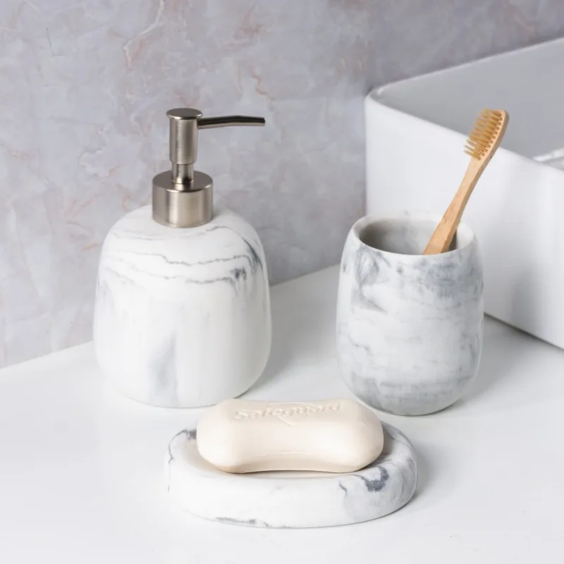 Bathroom three piece set modern luxury washing set bathroom hotel bathroom mouthwash cup lotion bottle soap dish set  dispenser