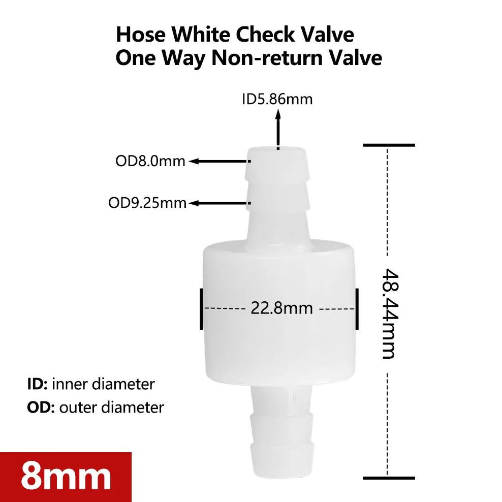 4mm 6mm 8mm 10mm 12mm Hose ID Plastic White Check Valve Way Non-return Valve For Water Petrol Diesel Oils And Other Fluids