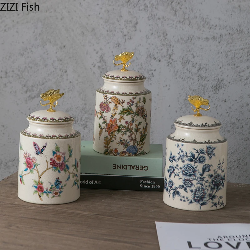 Flower and Bird Patterns Dragonfly Lid Storage Jars Dressing Table Ring Jewelry Box Round Cosmetic Jar Candy Pots Aroma Can