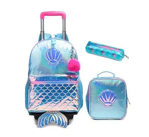 여자 학생을위한 학교 바퀴 달린 배낭 가방 롤링 학교 배낭 여자 롤링 배낭 바퀴가있는 롤링 배낭