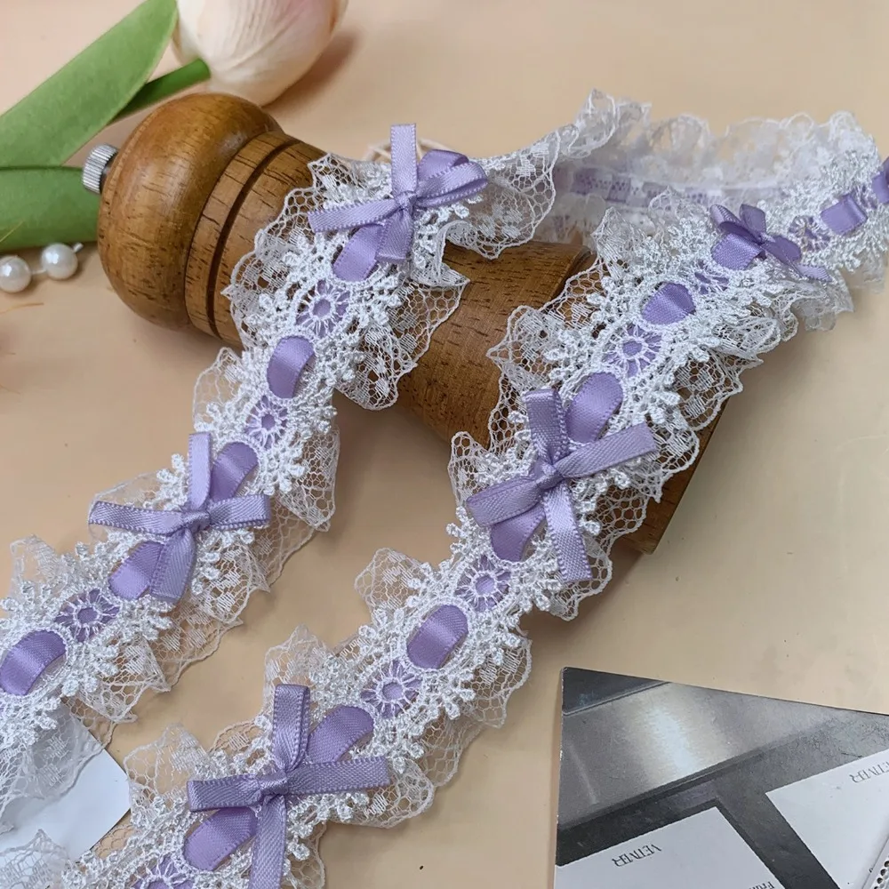 New 1Yard Lace Trim Ribbons Bows & Pleated Handmade Fabric Floral Lace Ribbon Lace Edge Ruffle Trim Sewing Crafts