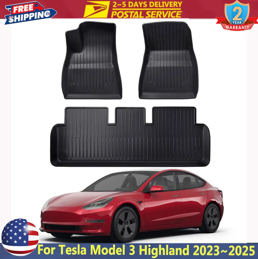 

3PCS TPE Car Floor Mats Carpets For Tesla Model 3 Highland 2023~2025 Wear-Resistant Waterproof Anti-slip Set Floor Liner Mat