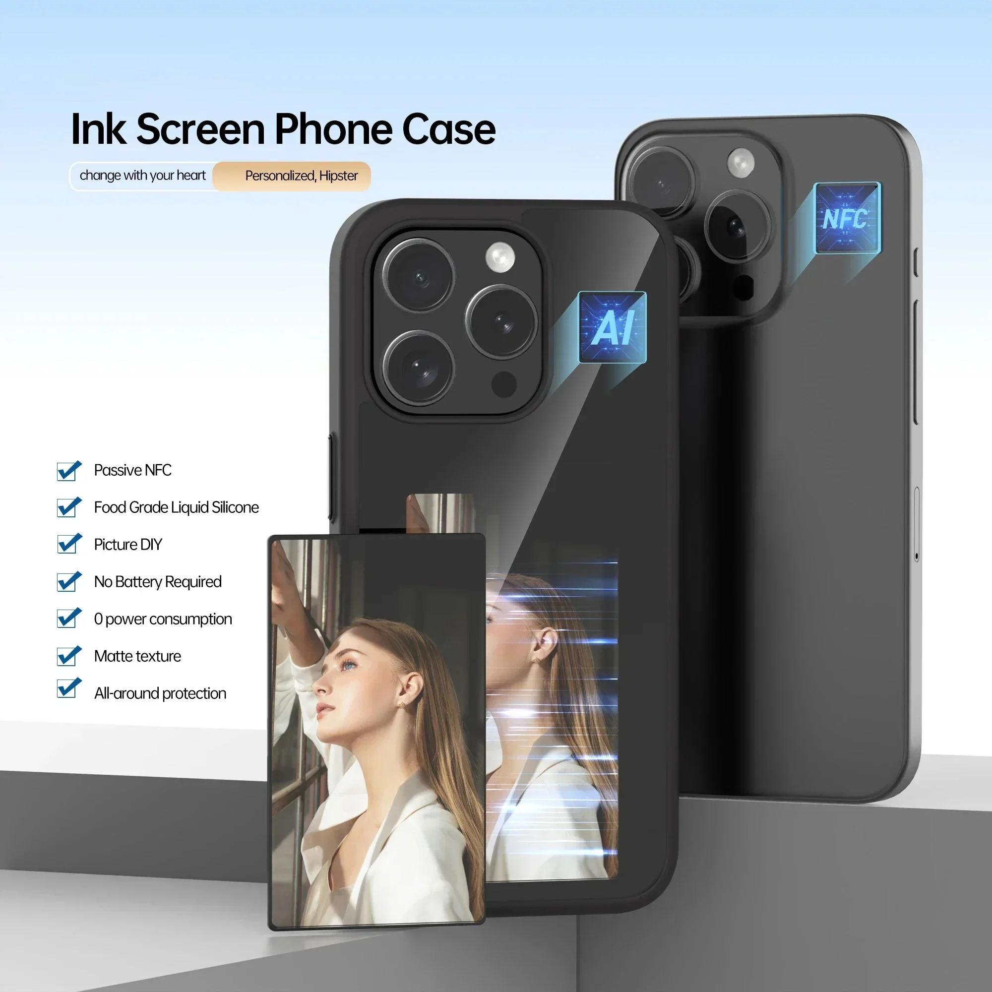 Imagem -05 - Capa de Silicone para Iphone Smart Nfc Phone Case para Iphone 15 13 14 Pro Max Tela E-ink Refesh Filme Anime Personagens Foto Casal