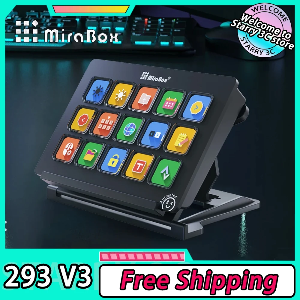 Mirabox 293 V3 Stream Deck Macro Programming Customized Keypad LCD Button Visual Screen Visual Highlight Accessories Office Gift