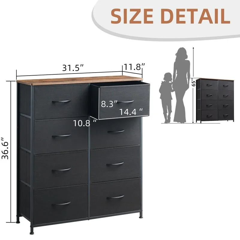 Dresser for Bedroom with 8 Drawers, 4-Tier Wide Storage Chest of Drawers with Removable Fabric Bins for Closet Nursery Bedside