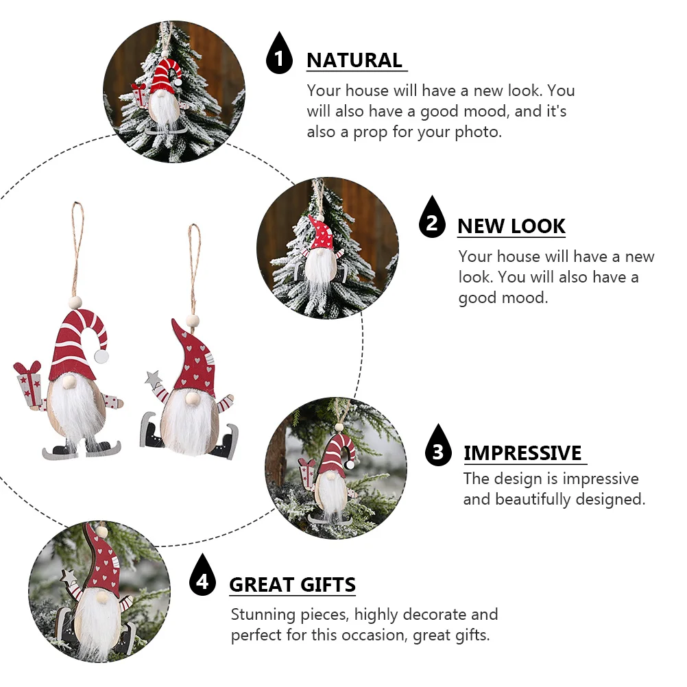 

2Pcs Wooden Ornaments Hanging Gnome for Christmas Decorations Festive Party Home Garden Outdoor Use Lovely Xmas Gift Gnome