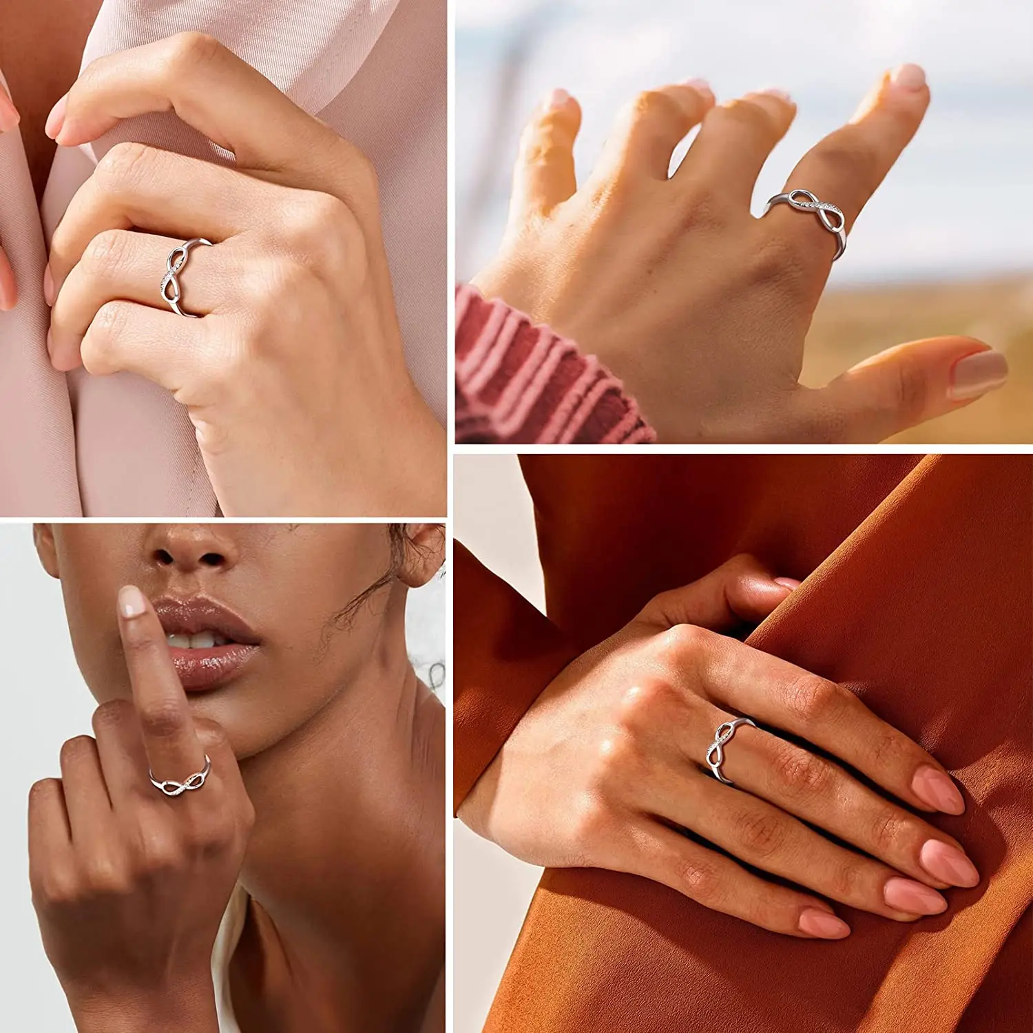 PROSILVER Anniversary Infinity Ring Stackable Women Girl Gifts Cubic Zirconia 925 Sterling Silver Rings Sizes 4-12 PYR15189B