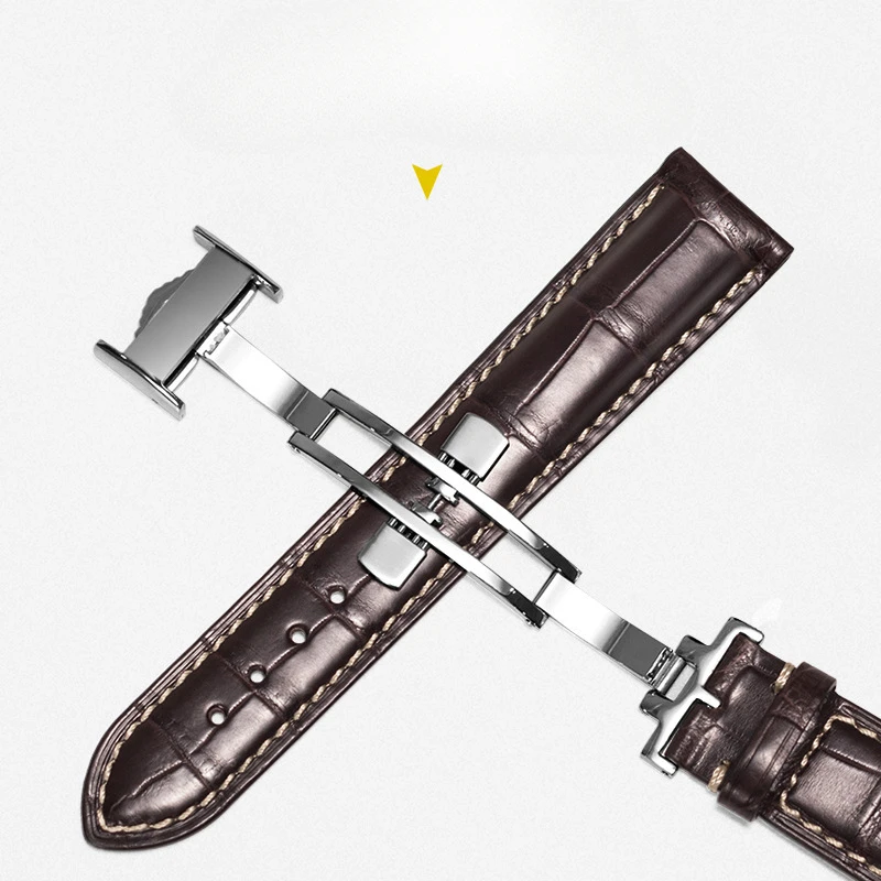 Crocodile Strap Suitable for Longines Watches (Master Presence Conquest), Double Button Butterfly Clasp