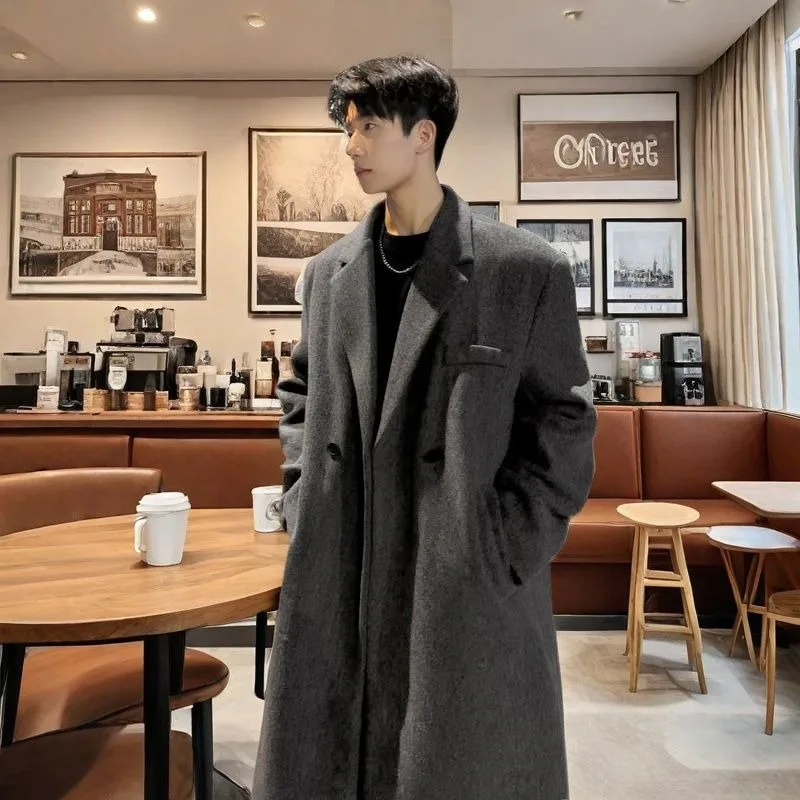 Men's Mid-length Overcoat Thick and Loose Knee-length Men's Trench Coat Korean-style Woolen Suit with New Sense Sophistication
