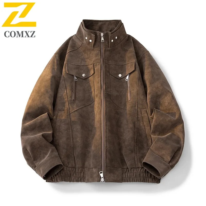 

COMXZ пальто из искусственной кожи в стиле ретро, стильная красивая ветровка для кемпинга и пешего туризма, уличная устойчивая к царапинам элитная мужская одежда