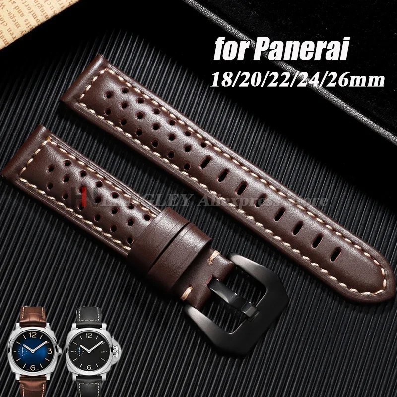 ヴィンテージハンドメイド腕時計ストラップ 18mm 20mm 22mm 24mm 26mm パネライ用 レザーストラップ メンズ レディース ブラウン グレー 通気性 多孔質 ウォッチバンド