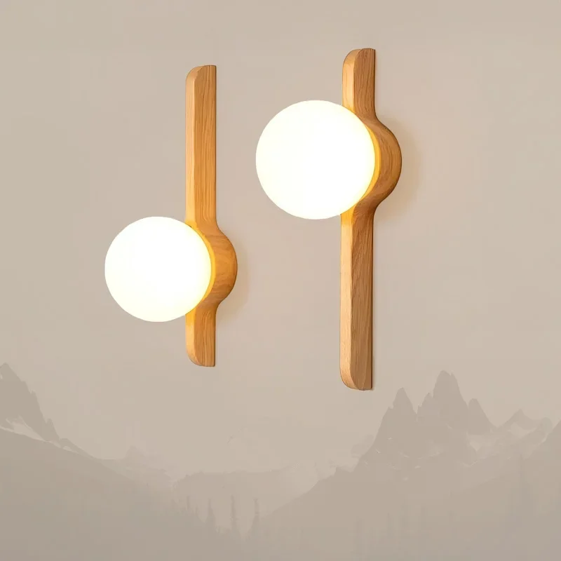 Vintage wall lights Creative Glass Wall Lamp Wabi-sabi wooden wall lights for Living Room Background Wall Bedroom Bedside Lamp