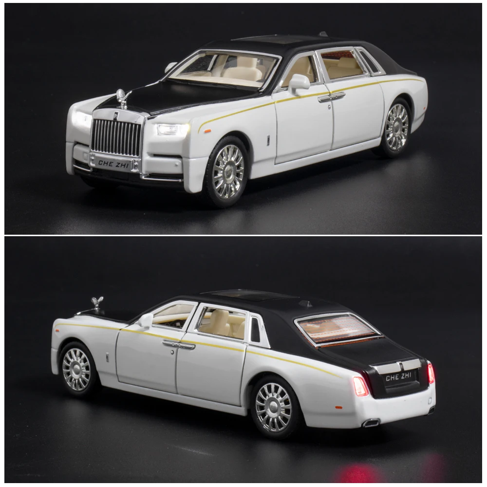 Modèle de voiture jouet en alliage Rolls-Royce Phantom, son et lumière, fonction de retour à ressort rétro, cadeau idéal pour les enfants, échelle