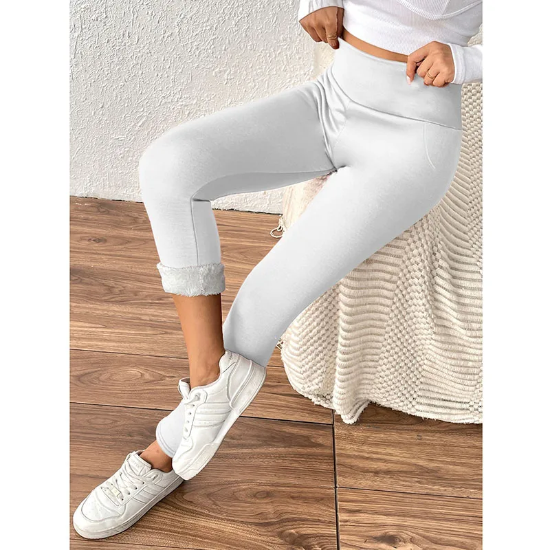 New Thickened Warm Winter Leggings Women Solid Color High Waist Outdoors Plush Leggings Female Sexy Tights Stretchy Fleece Pants