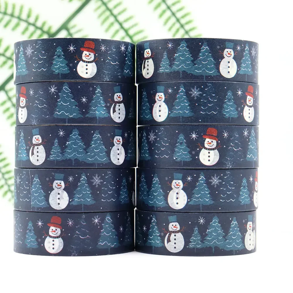 10pcs/lot 15mm x 10m Christmas Snowman Trees Snow Masking Adhesive Washi Tape stationery office supplies stationary tape sticker