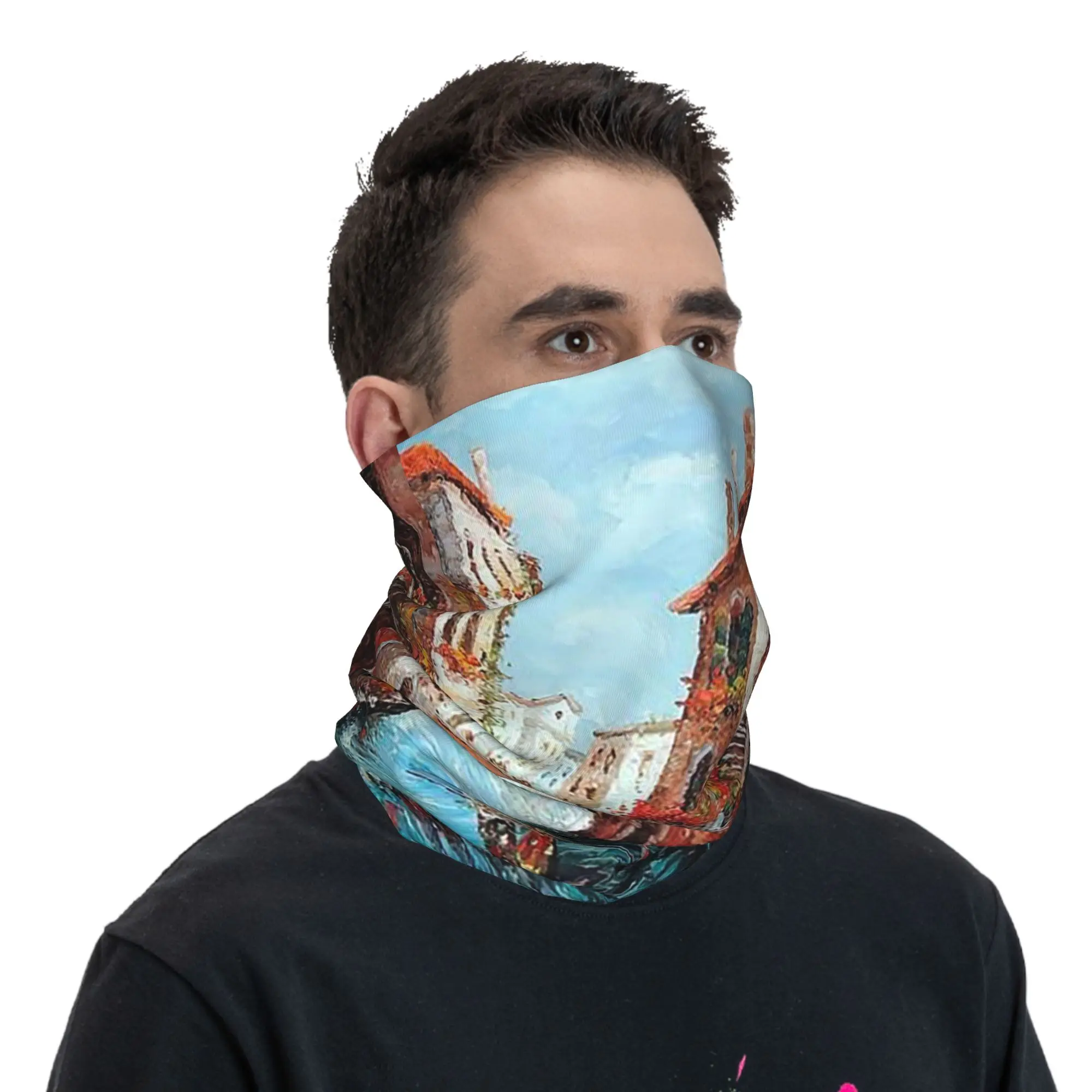 Romantic Venice Painting Style Bandana Neck Gaiter Printed Mask Scarf Headwear Hiking Fishing for Men Women Adult Breathable