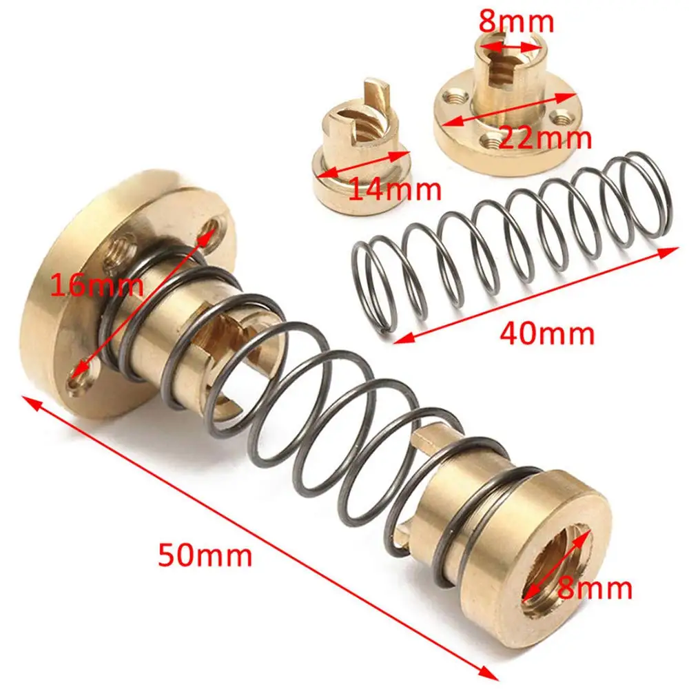 1Set T8 Anti-backlash Lead Screw Nut Brass for Ender 3 CR10  3D Printer Part Anti-backlash Spring Nut Lead 2mm 4mm 8mm pitch 2mm