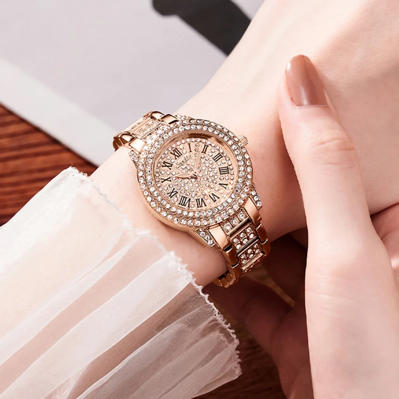 SUNKTA orologi creativi Orologio di cristallo di lusso superiore per donna Orologio da donna impermeabile Bracciale al quarzo Orologio di moda reloj de mujer