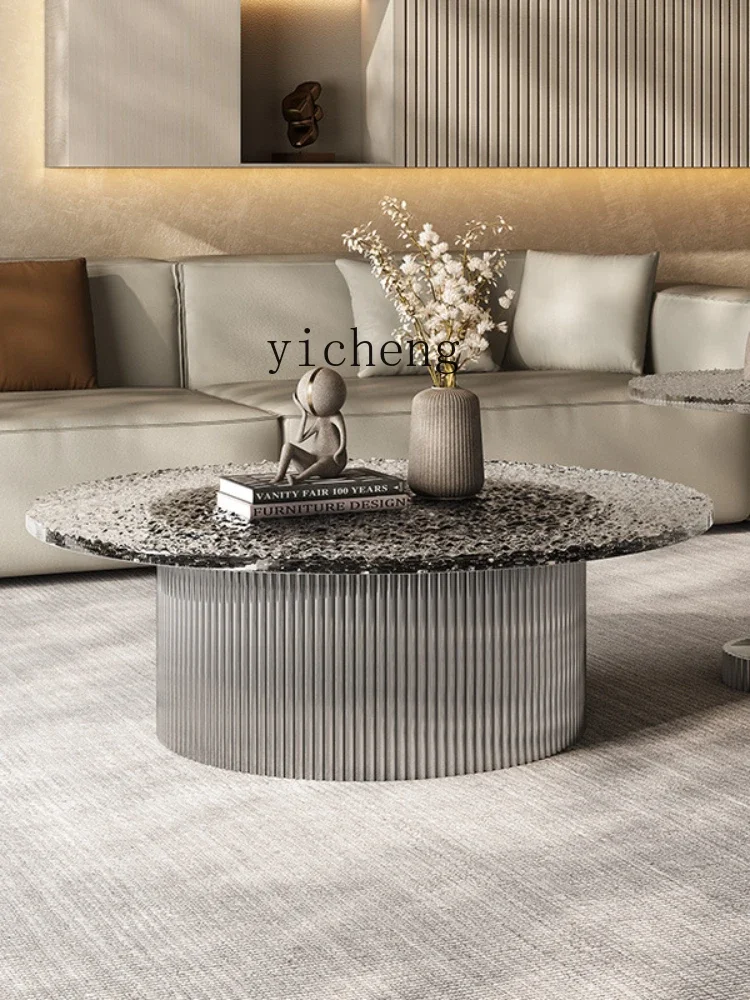 ZK Simple and Modern Coffee Table Acrylic Water Ripple Size round Tea Table Sofa Corner Table