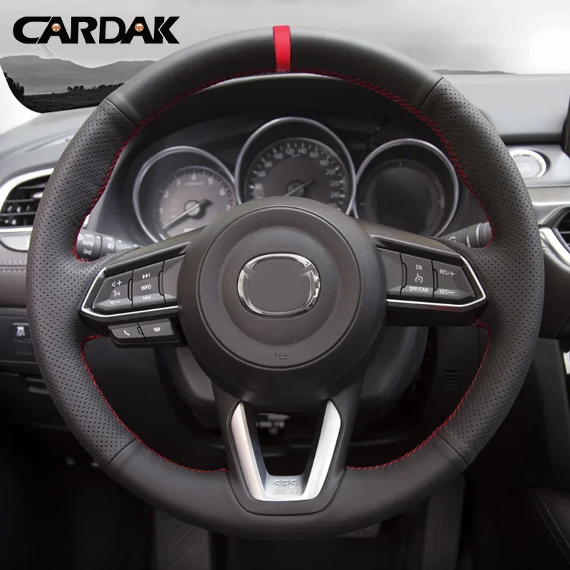 WCaRFun Leather Car Steering Wheel Cover For Mazda 3 Axela 2017 2018 2019 Mazda 6 Atenza 2017-2019 CX-3 2018-2019 CX-9 CX-5