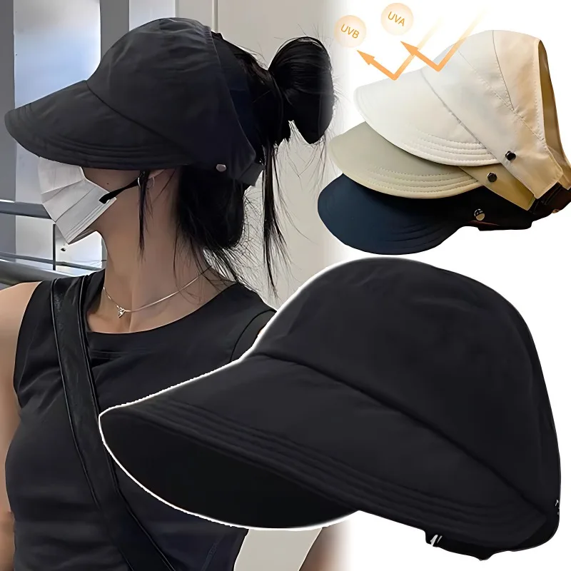 

New Fashion Foldable Wide Brim Sun Hat Adjustable Ponytail Caps Summer Visor Fisherman Cap for Women Beach Hat Ponytail Caps