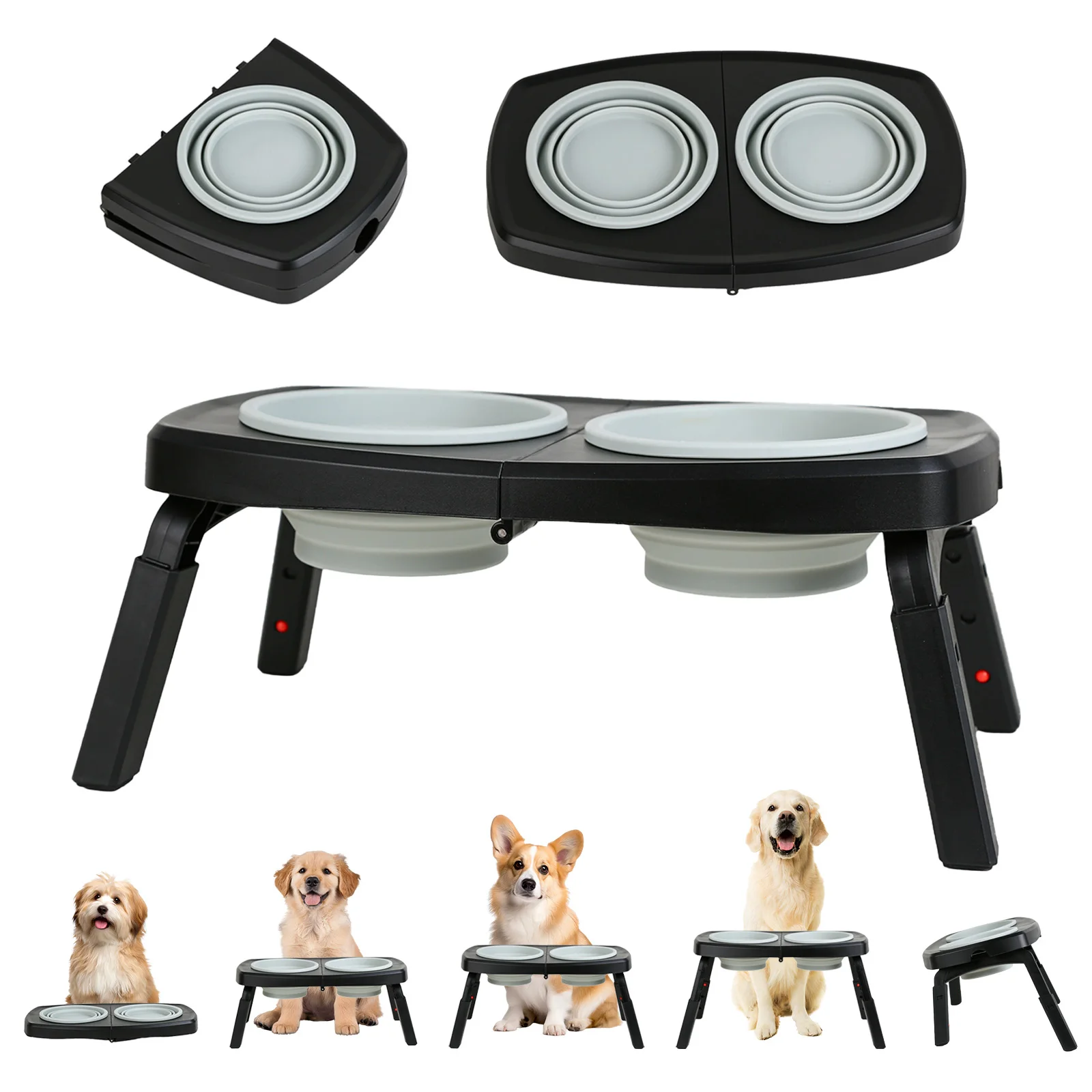 Click to see full view 2+   VIDEO Elevated Dog Bowls Stand, 3 Height Adjustable Raised Dog Bowl with Collapsibl view 2