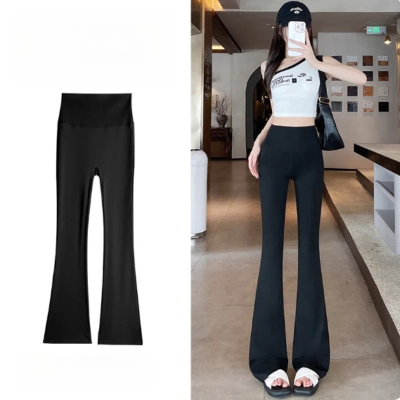 

summer new thin micro-large shark trousers women's summer flared trousers high-waisted belly thin yoga outside wear